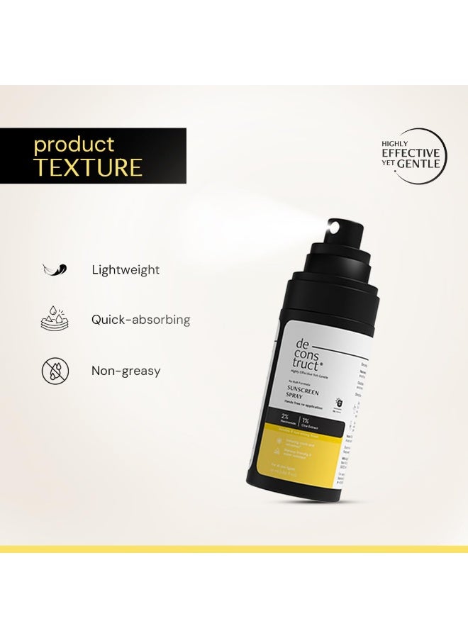 ديكونستركت بخاخ واقي من الشمس Deconstruct SPF 50 PA++++ | مع النياسيناميد ومستخلص السيكا | تركيبة لا تحتاج إلى فرك | حماية واسعة النطاق وخفيفة الوزن | سريع الامتصاص، غير لزج، مقاوم للماء | للرجال والنساء | 50 مل - Image 3